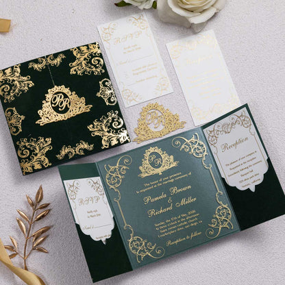 Luxurious Foil Velvet Pocket Fold Acrylic Invitation Suite + Tag