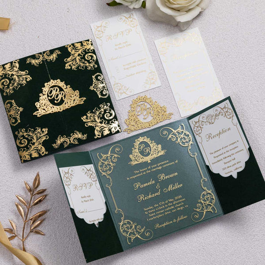 Luxurious Foil Velvet Pocket Fold Acrylic Invitation Suite + Tag