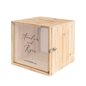clear natural wood finish wishing well box with name