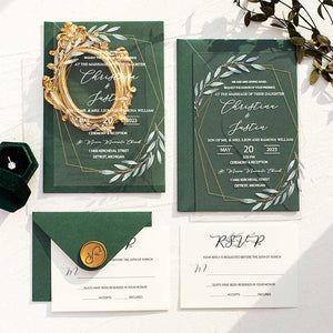 acrylic wedding invitation geometric botanical leaves suite