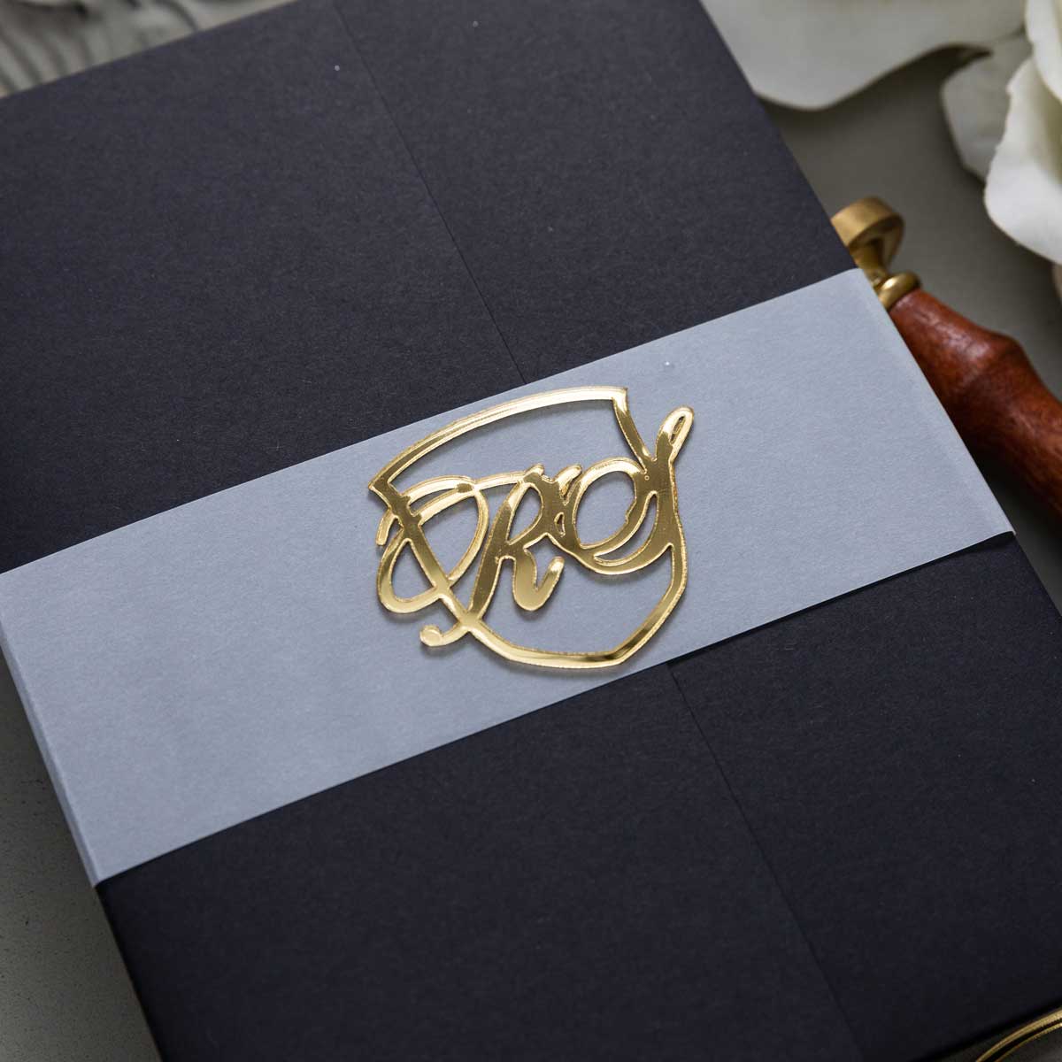 Gold Foiled Burgundy Acrylic Wedding Invitation - Luxury Velvet Pocketfold  Suite