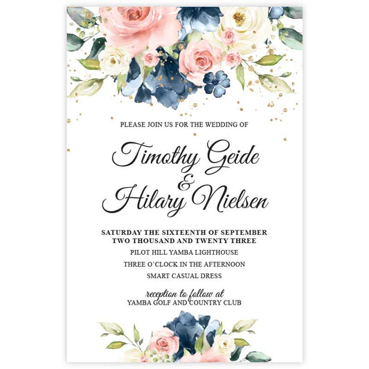 wedding invitation white blue flowers
