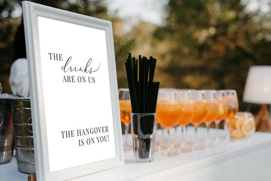Drinks on us hangover on you bar sign in frame