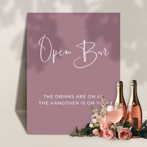 modern open bar sign with champagne glasses