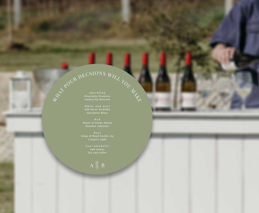 pour decisions bar sign olive green circle