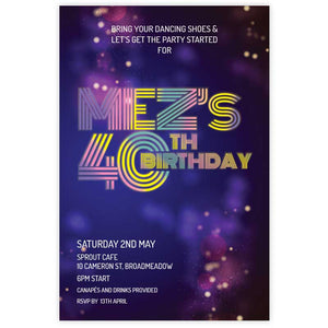 neon themed birthday invitation