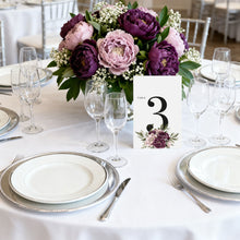 Blushing Marsala Peonie Table Card featuring burgundy and dusty pink peonie flowers with number, wedding reception table