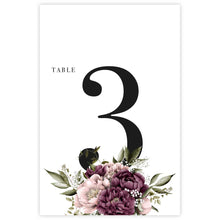 Blushing Marsala Peonie Table Card featuring burgundy and dusty pink peonie flowers with number and white background