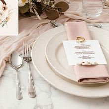 Bohemian Elegance Menu card featuring cream and brown flowers on blush pink napkin on table reception