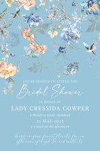 bridgeton insppired bridal shower invitation with peach and blue florals