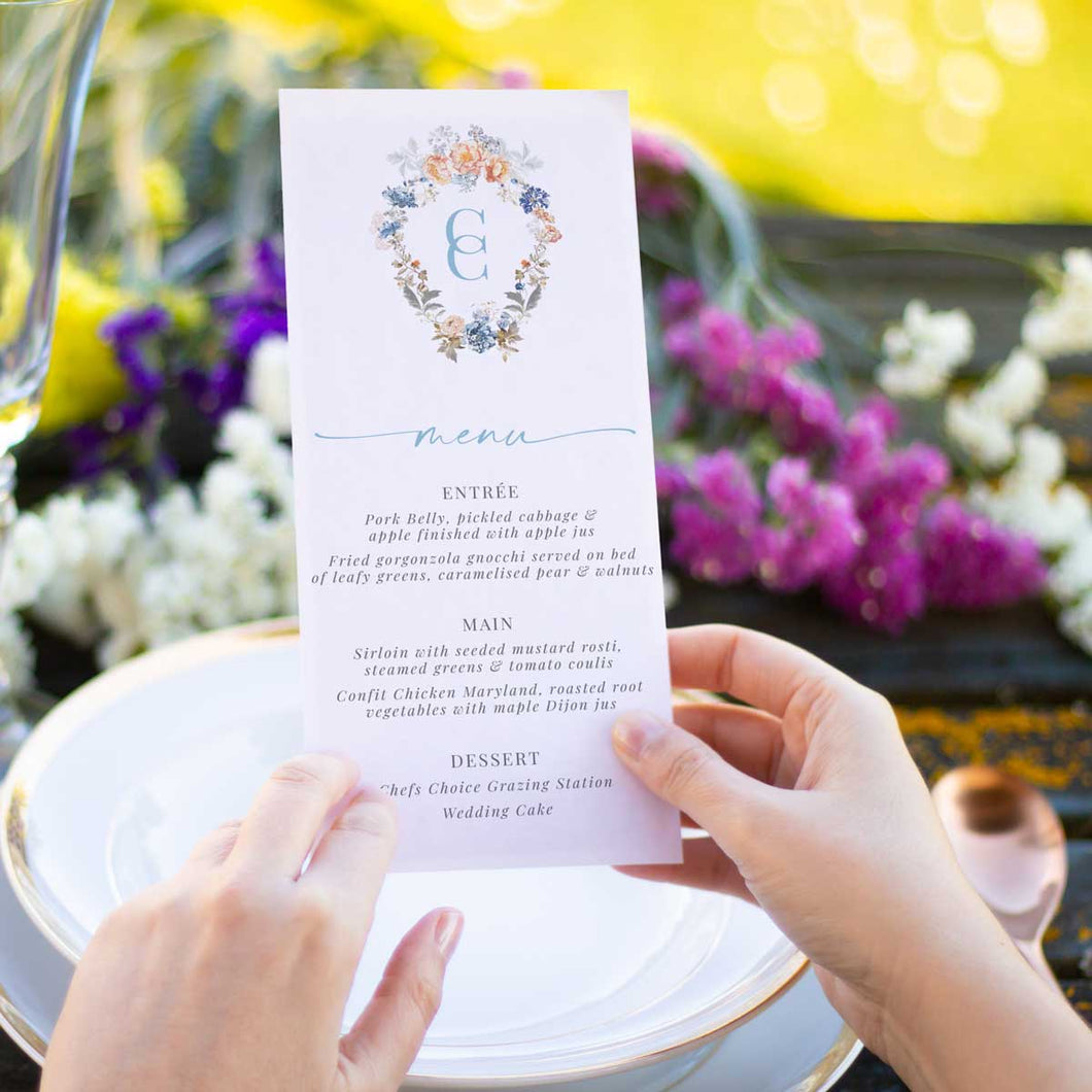 Bridgerton inspired floral vintage menu card