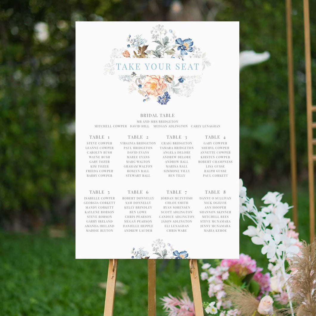 bridgeton inspired vintage floral banner  table seating chart 