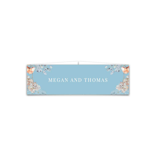 Bridgerton lake vintage floral inspired belly band featuring blue and peach florals with a blue background