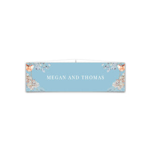 Bridgerton lake vintage floral inspired belly band with florals and blue background