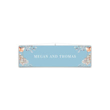 bridgeton lake vintage floral inspired belly band with florals and blue background