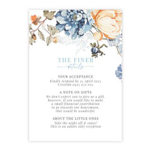 Bridgerton Lake Floral invitation card with text on a white background