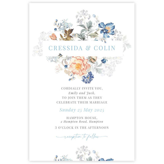 bridgerton lake vintage inspired floral banner wedding invitation