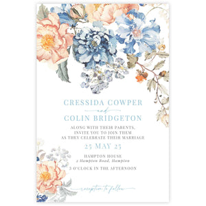 Bridgerton lake vintage inspired floral banner wedding invitation suite