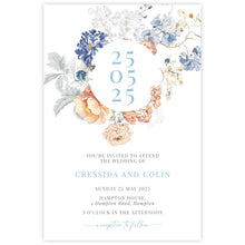 bridgeton lake vintage inspired floral banner wedding invitation with date