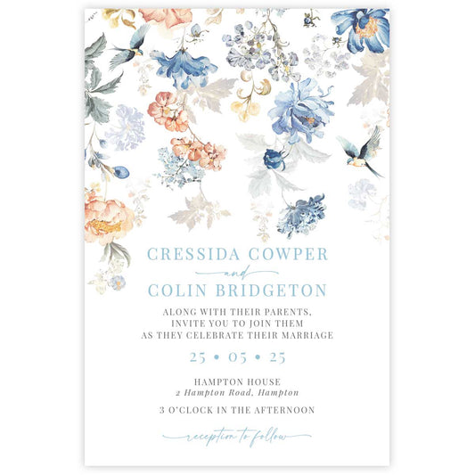 Bridgerton lake vintage inspired floral pattern wedding invitation