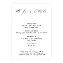 classic, modern Carrie Collection details card, black on white