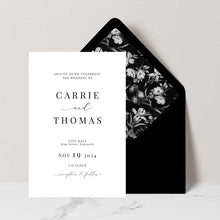 classic modern wedding invitation black envelope and floral liner