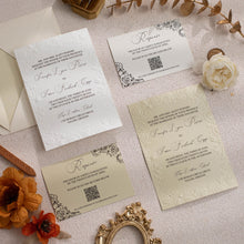 sculptured embossed roses wedding invitation suite on white and ivory shimmer card, Newcastle Luxury Wedding Invitation