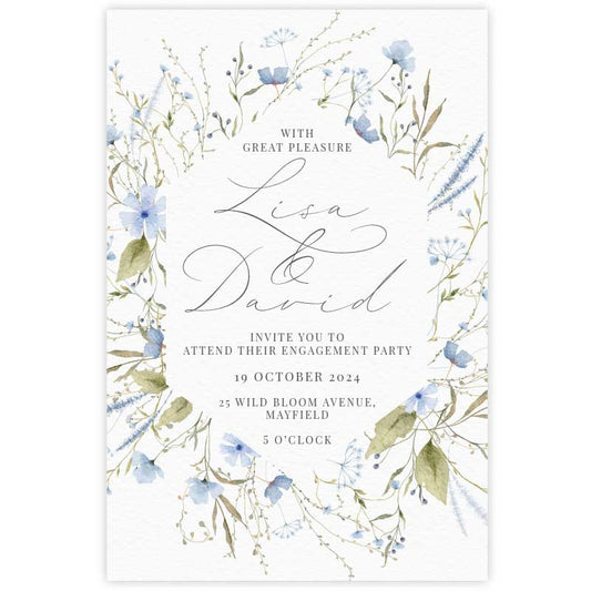 wild blooms blue engagement invitation
