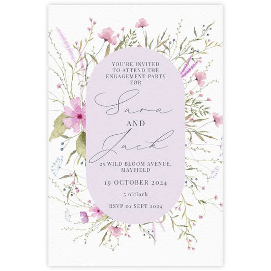 wild blooms pink engagement invitation
