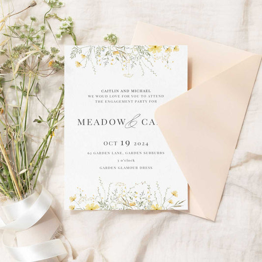 wild blooms yellow engagement invitation