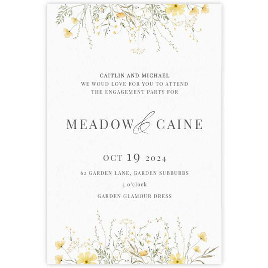wild blooms yellow engagement invitation