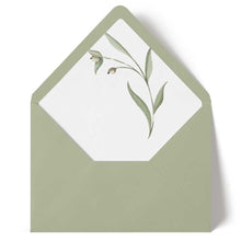 botanic leaf envelope liner design shown with woodland matcha green envelope