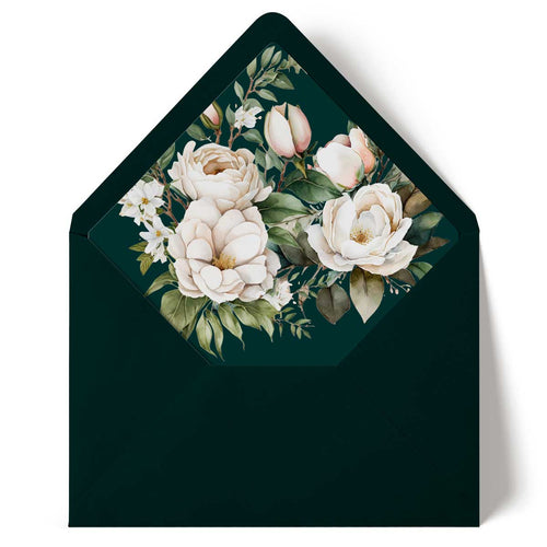 magnolia dream peonie florals bottle green envelope liner