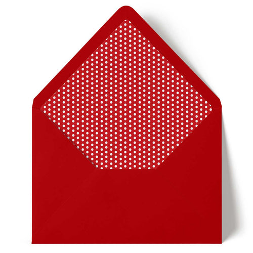 red polka dot envelope liner with red envelope