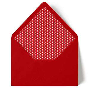 red polka dot envelope liner with red envelope