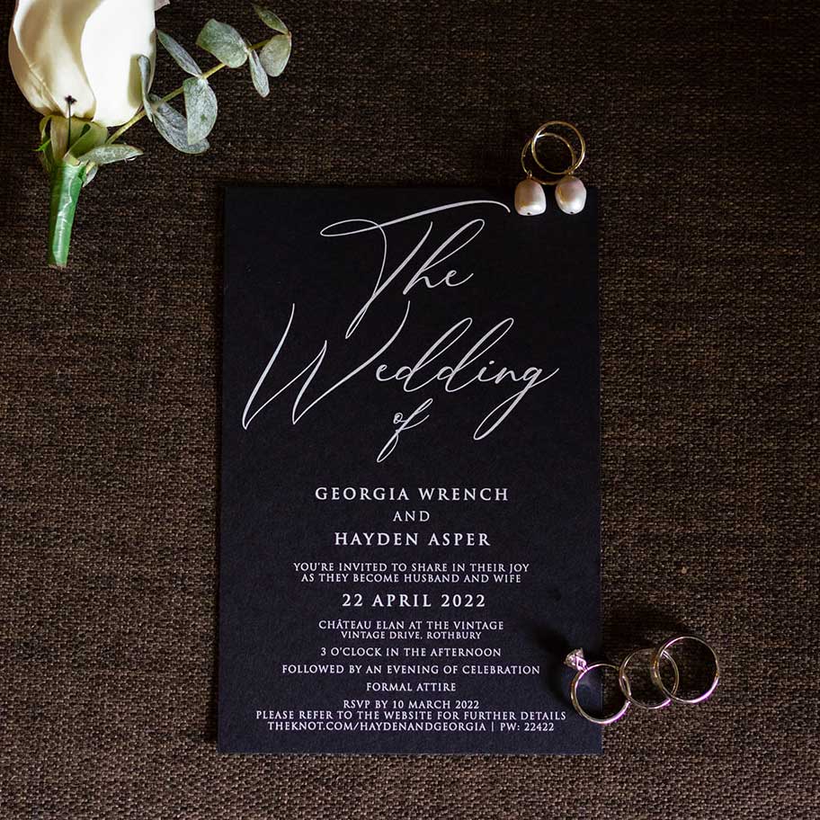 modern black and white acrylic wedding invitation