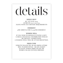 modern chic black and white wedding invitation details card