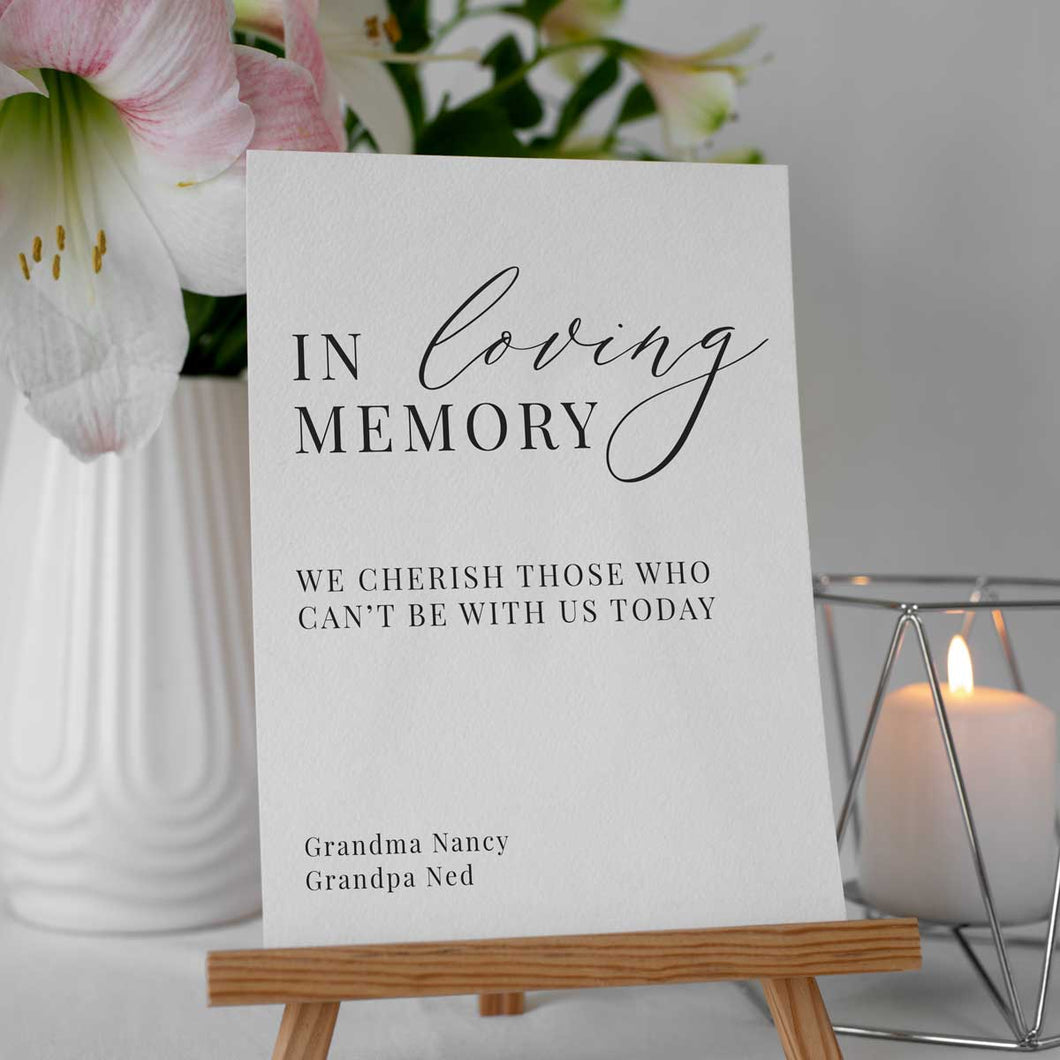 in loving memory sign easel