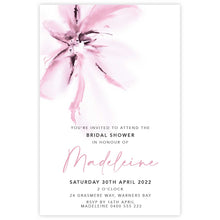 bridal shower invitation featuring a pink magnolia flower in a modern watercolour design 