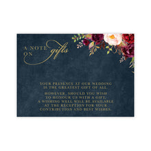 Marsala Flowers Collection wedding wishing well gift card with navy background and peonie flowers