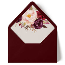 Marsala Flowers floral design on a burgundy envelope against a white background