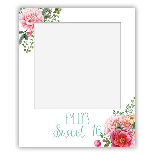 polaroid selfie sign pink peonie flowers sweet 16 birthday