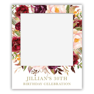 polaroid selfie sign - birthday celebration rose florals
