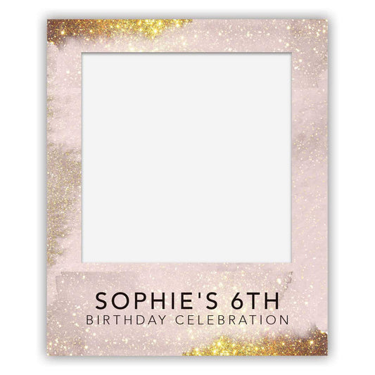 polaroid selfie sign - birthday - pink and gold glitter