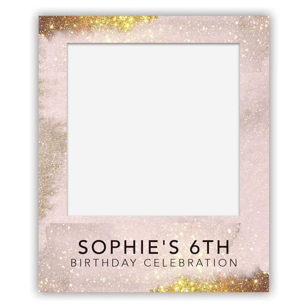 polaroid selfie sign - birthday - pink and gold glitter