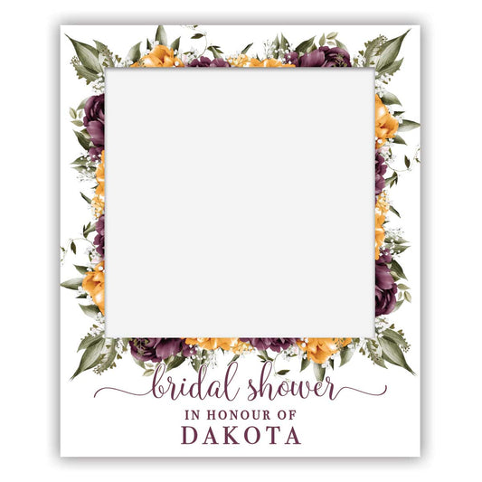 polaroid selfie sign - bridal shower - blushing marsala florals orange burgundy