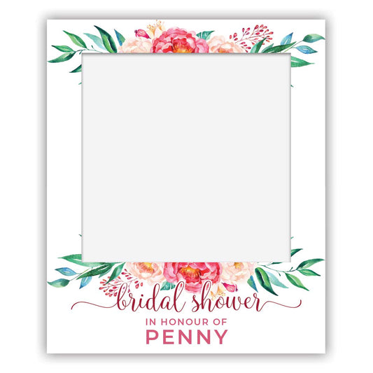 polaroid selfie sign - bridal shower pink peonie florals