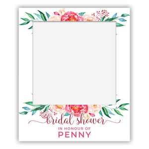 polaroid selfie sign - bridal shower pink peonie florals