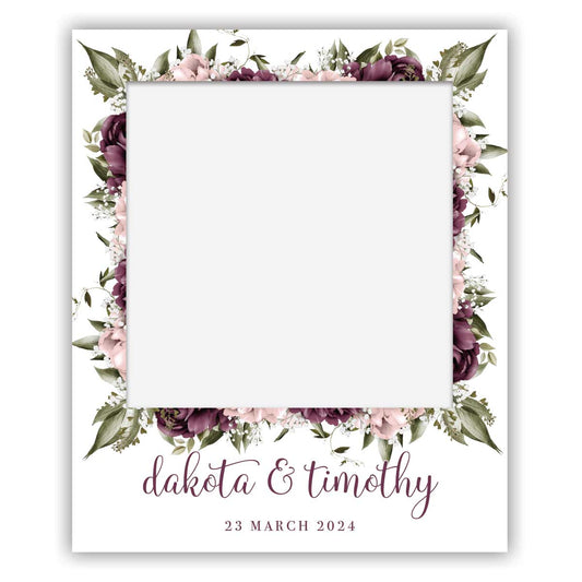 polaroid selfie sign - wedding - blushing marsala florals pink burgundy