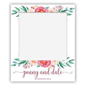 polaroid selfie sign - wedding engagement pink peonie florals